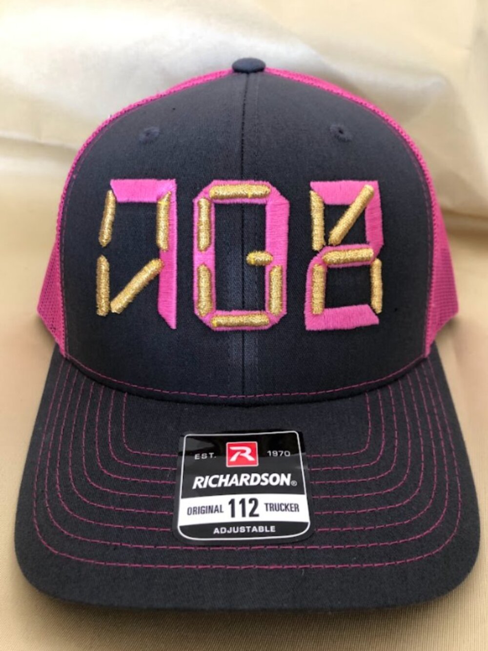 VGK 702 Dark Grey with Pink/Gold Thread Adjustable Trucker Snapback Hats!